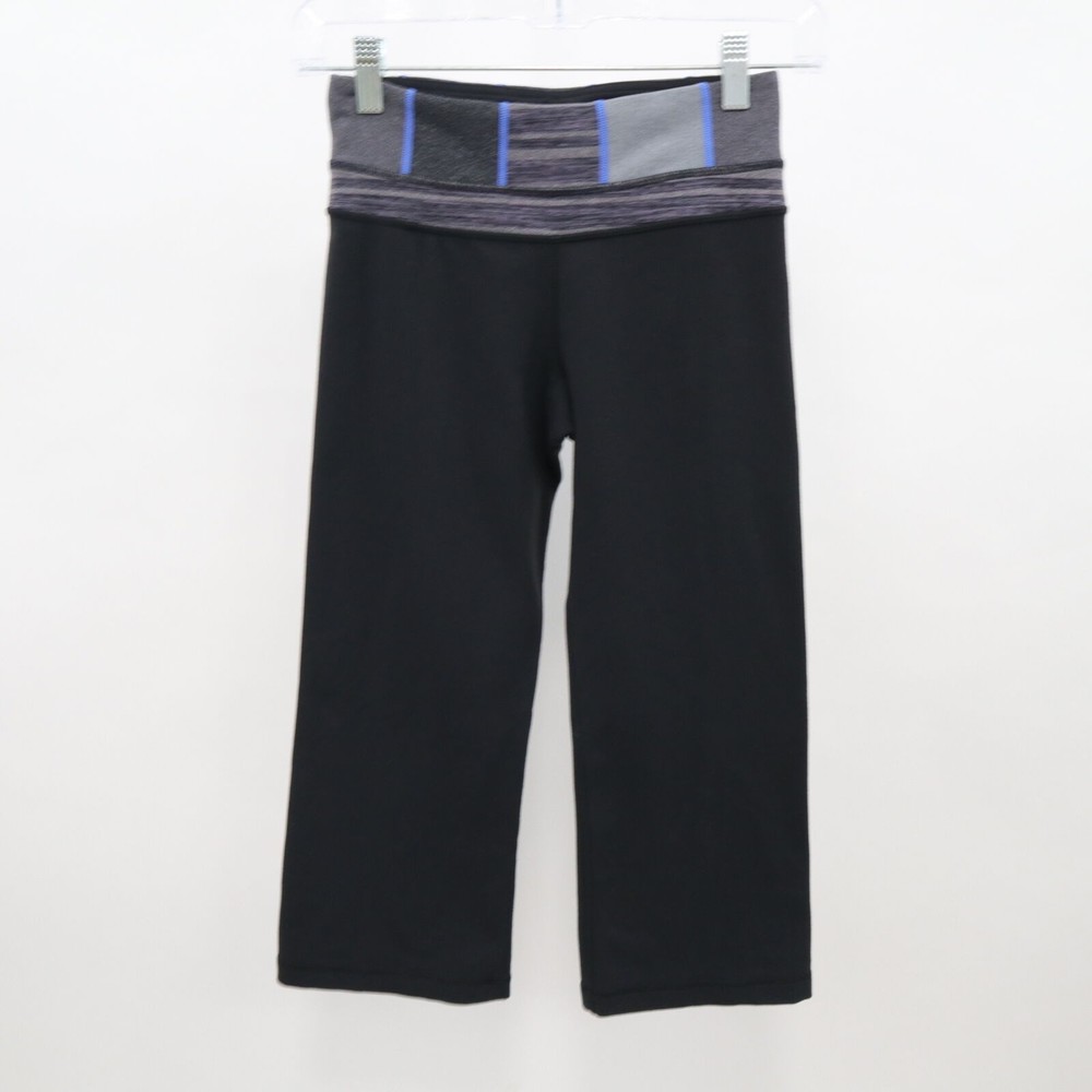 Lululemon Groove Crop Pants Womens 2 Reversible Black Quilt 18 Blue Gray Yoga